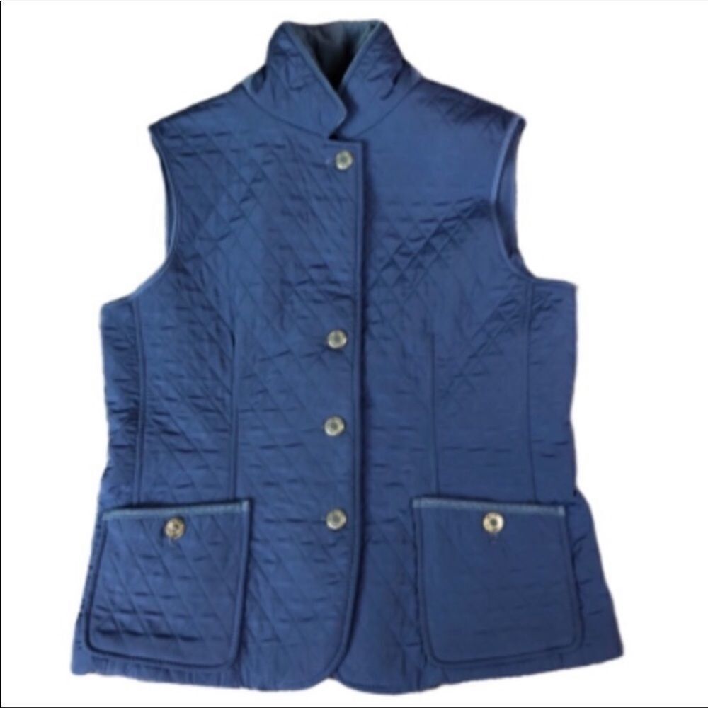 Talbots Blue Quilted Snap Closure Vest Size Small